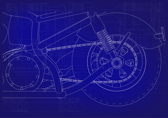 Fototapeta premium Wheel and shock absorbers on a blue background.
