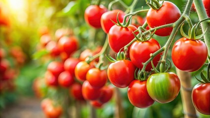 Fresh ripe tomatoes still attached to the vine