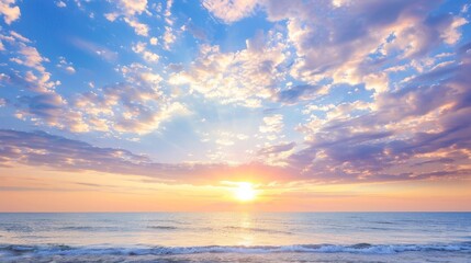 Obraz premium Dramatic Cloudscape Illuminated by Golden Sunset Over the Tranquil Sea, Capturing the Majestic Beauty of Nature with Vibrant Colors and Peaceful Reflections in a Serene Coastal Horizon
