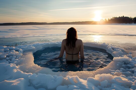Eisbaden und Meditation &ndash; M&auml;nner und Frauen in eisigen B&auml;dern