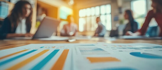 Business Team Analyzing Financial Data in a Modern Office with Sunlight Streaming Through Windows