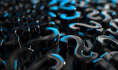 Obraz premium Black and blue question marks background. 3D Rendering. 