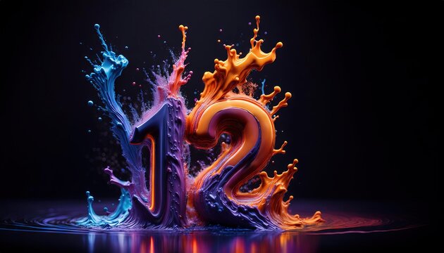 Colorful Splashing Liquid Number 12 Art