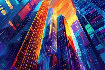 Abstract Cityscape with Vivid Colors and Geometric Patterns