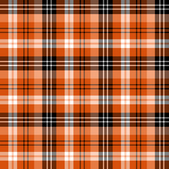 Seamless pattern in unique orange, black and white colors for plaid, fabric, textile, clothes, tablecloth and other things. Vector image.