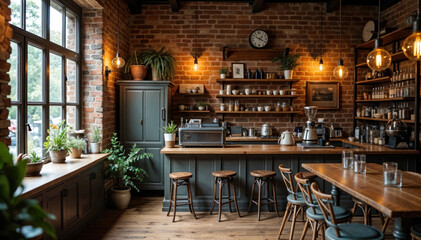 Vintage coffee shop with rustic decor and cozy ambiance