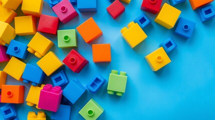 Buildable colored plastic blocks to play isolated on colorful background