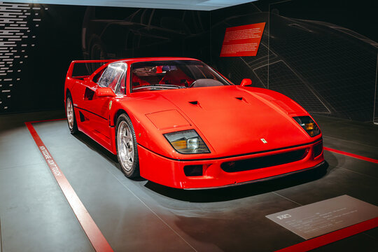 Maranello, Italy -, June 18, 2024: Automotive history at the Ferrari museum with the iconic F40 from 1987 on display in Maranello