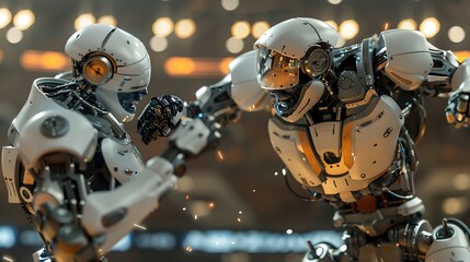 Fototapeta premium Robot Wrestler Grappling Opponent: A powerful robot wrestler in the midst of grappling its opponent. 