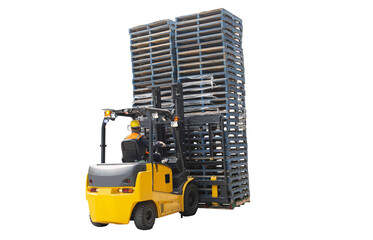 forklift driver in safety vest and safety helmet is driving a forklift , move pallet or  EPAL pallet to be stored in warehouses.