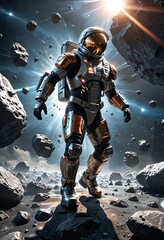 Fototapeta premium astronaut of the future in outer space, dangerous space environment, lonely