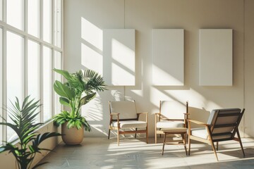 A serene corner of a room featuring natural light, comfortable chairs, and green plants, creating a peaceful and welcoming atmosphere.