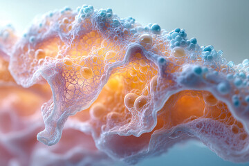 Cross-sectional diagram of skin showing collagen fibers interwoven with vitamins, capturing the dynamic relationship between the skin's structural and nutritional elements, realistic, high detail, 8k