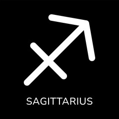 Obraz premium Sagittarius zodiac sign icon. White line icon isolated on black background. Tattoo sagittarius zodiac symbol. Astrological, zodiacal horoscope. Vector illustration.