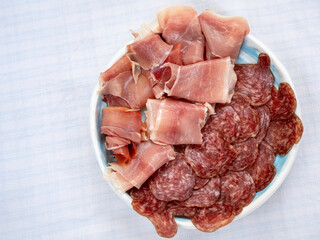 Iberian sausage plate, Mallorca, Balearic Islands, Spain