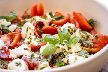 burrata cheese salad with tomato and basil, Mallorca, Balearic Islands, Spain