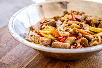 Tuna wok with vegetables, Mallorca, Balearic Islands, Spain