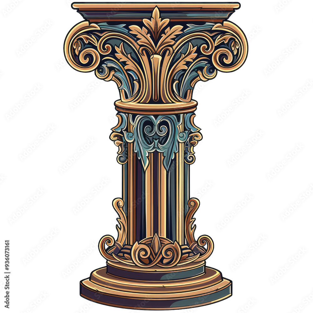 Poster an ornate decorative column featuring intricate patterns and vibrant colors, perfect for architectur