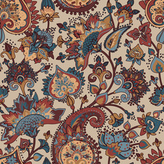 Paisley Garden. Vntage Seamless pattern in oriental style with decorative elements in paisley style.