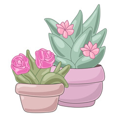 Doodle Flower and Pot Cartoon Icon. Abstract Bright Domestic Floral Plant in Vase Decorative Element Symbol Silhouette.