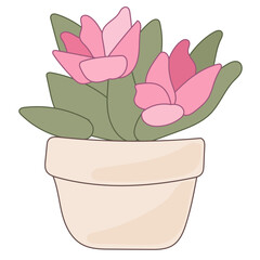 Doodle Flower and Pot Cartoon Icon. Abstract Bright Domestic Floral Plant in Vase Decorative Element Symbol Silhouette.