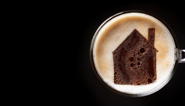 House Silhouette in Coffee Foam Art