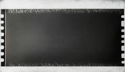 Old black and white film strip with textured border and white space around.