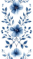 Obraz premium Floral, Flowers, Waves, Shapes, Clouds, Blue and White, Abstract Image, Texture, Pattern Background, Wallpaper, Smartphone Cover and Screen, Cell Phone, Computer, Laptop, 9:16 and 16:9 Format