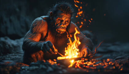 cave man man making fire