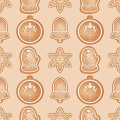Seamless pattern Christmas cookies ,gingerbread cookies. Holiday illustration.Holiday packaging.Christmas decor.Print for gifts.