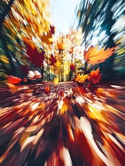 Fototapeta premium Cascading Maple Leaves in Vibrant Abstract Forest Clearing