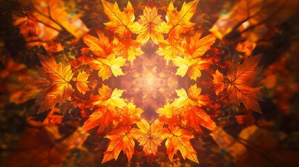 Autumnal Maple Leaves in a Kaleidoscopic Lakeside Setting with Cinematic Expressionist Flair