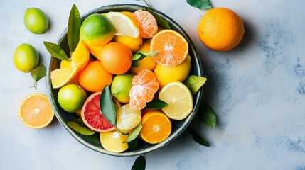 Citrus Fruit Bowl on a Grey Background