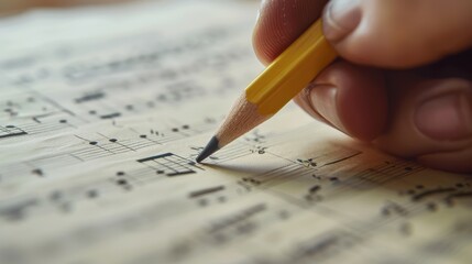 The pencil on music sheet