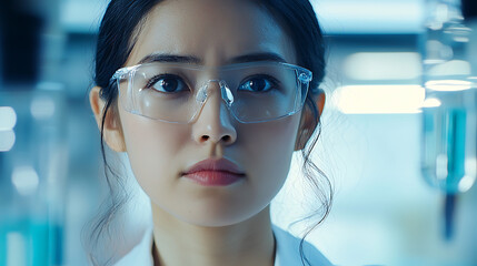 Focused Scientist in Protective Glasses Working in a Laboratory