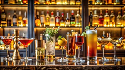 Luxury alcohol bar beverages for cocktails in elegant setting