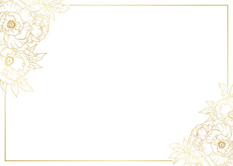 Luxury gold peony flowers border frame background. Floral pattern tropical in line art style for greeting, invitation, wedding card, wall art, wallpaper and print. Vector illustration