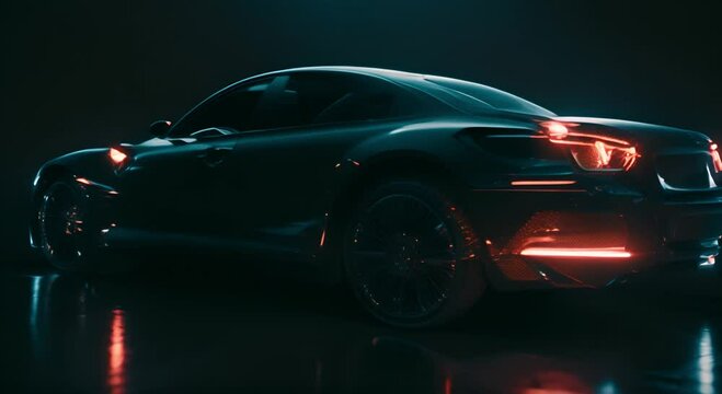 Glowing Abstract Representation of a Car with Transparent Body