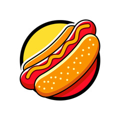 Hotdog logo vector illustration template in circle with white background
