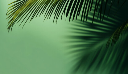 Fototapeta premium Palm leaf shadow on green background.