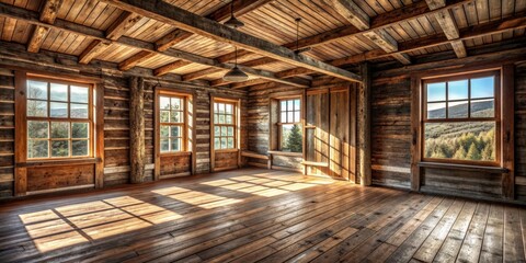 Rustic wooden room interior with natural lighting