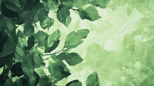Green leaves against a bright background creating a serene and nature centric abstract artwork