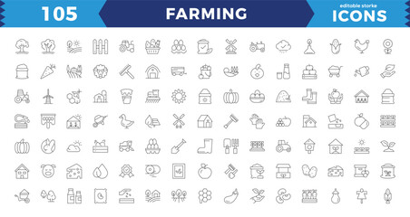 Farm, Farming, Agriculture - thin line web icon set. Contains such Icons as Greenhouse,Haystack, Harvest and more. Excellent signed icon collection. Thin outline icons pack.