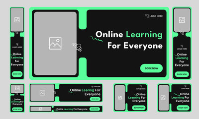 Learning web set banner design for social media post, online education system web bundle banner design, editable vector eps 10 file format