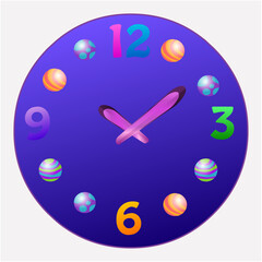 Round wall quartz clock in purple color isolated on white background