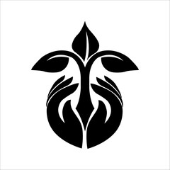 Leaf icon. on a black and white background. Design elements for natural bio labels, eco friendly and for greening the earth.