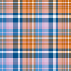 Seamless pattern in unique blue, pink and orange colors for plaid, fabric, textile, clothes, tablecloth and other things. Vector image.