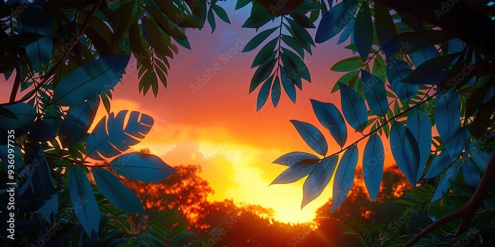 Wall mural tree sunset