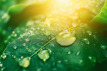 Green leaf with water drop CO2.