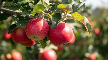 Obraz premium Red Apples Hanging From a Branch